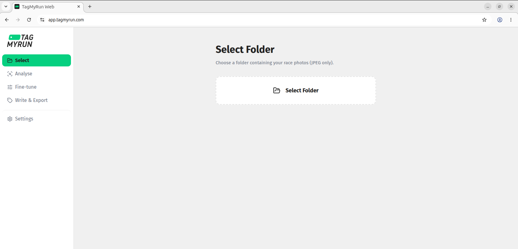 Selecting a folder of race photos in TagMyRun